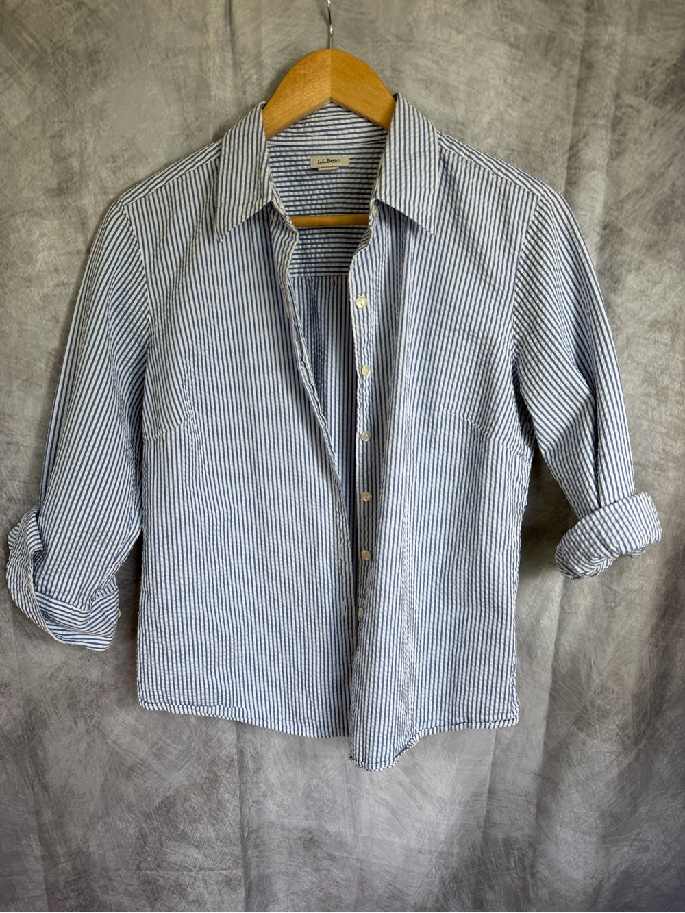 L.L.Bean Blue and White Striped Button-Up Shirt